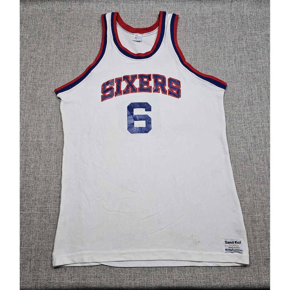 VINTAGE Philadelphia 76ers‎ Jersey Mens Small NBA Basketball Erving 6 Sand Knit